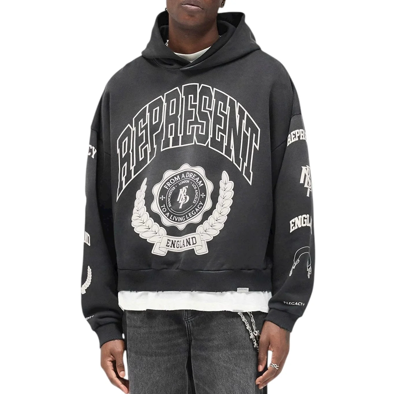 Represent Legacy Crest Hoodie (Stained Black) MLM100372-04 - Image 2