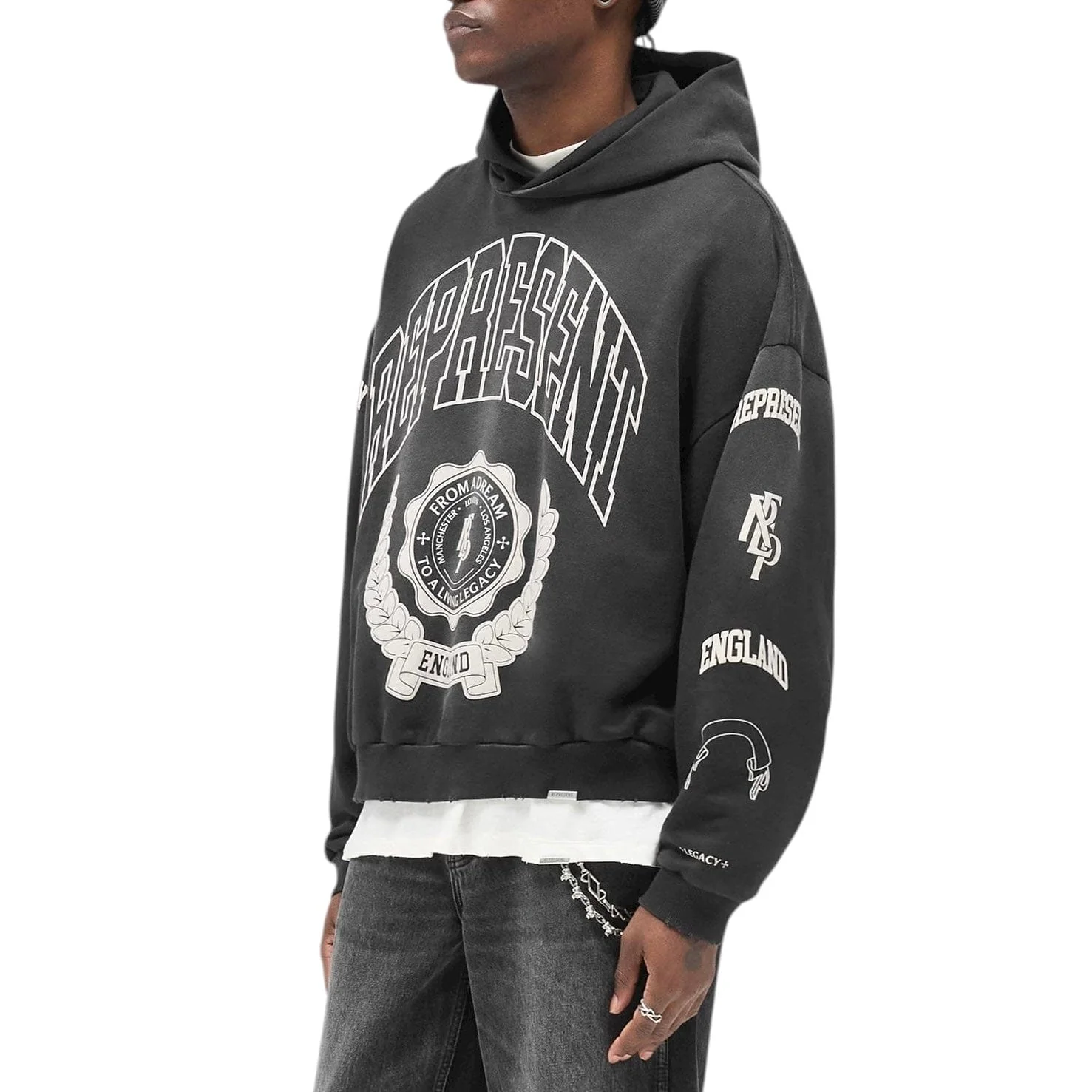 Represent Legacy Crest Hoodie (Stained Black) MLM100372-04 - Image 3
