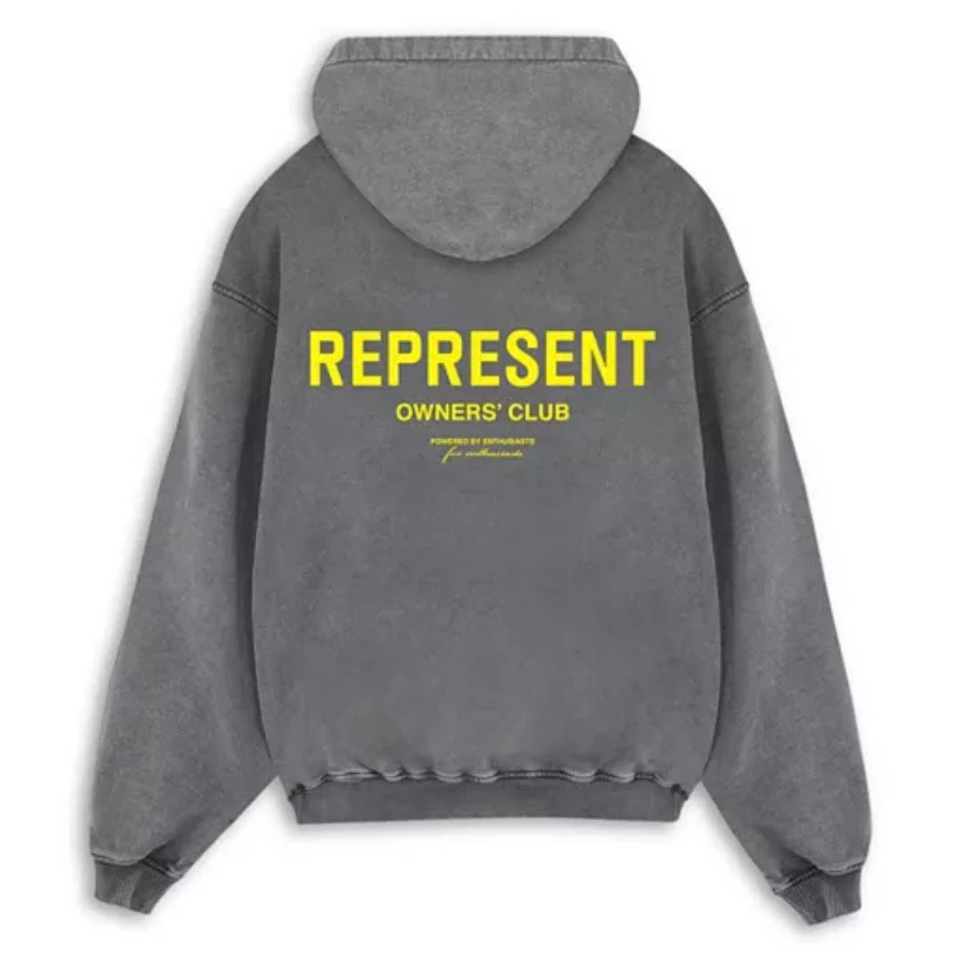 Represent Owners Club Hoodie (Vintage Grey/Yellow) OCM41113-4734 - Image 2