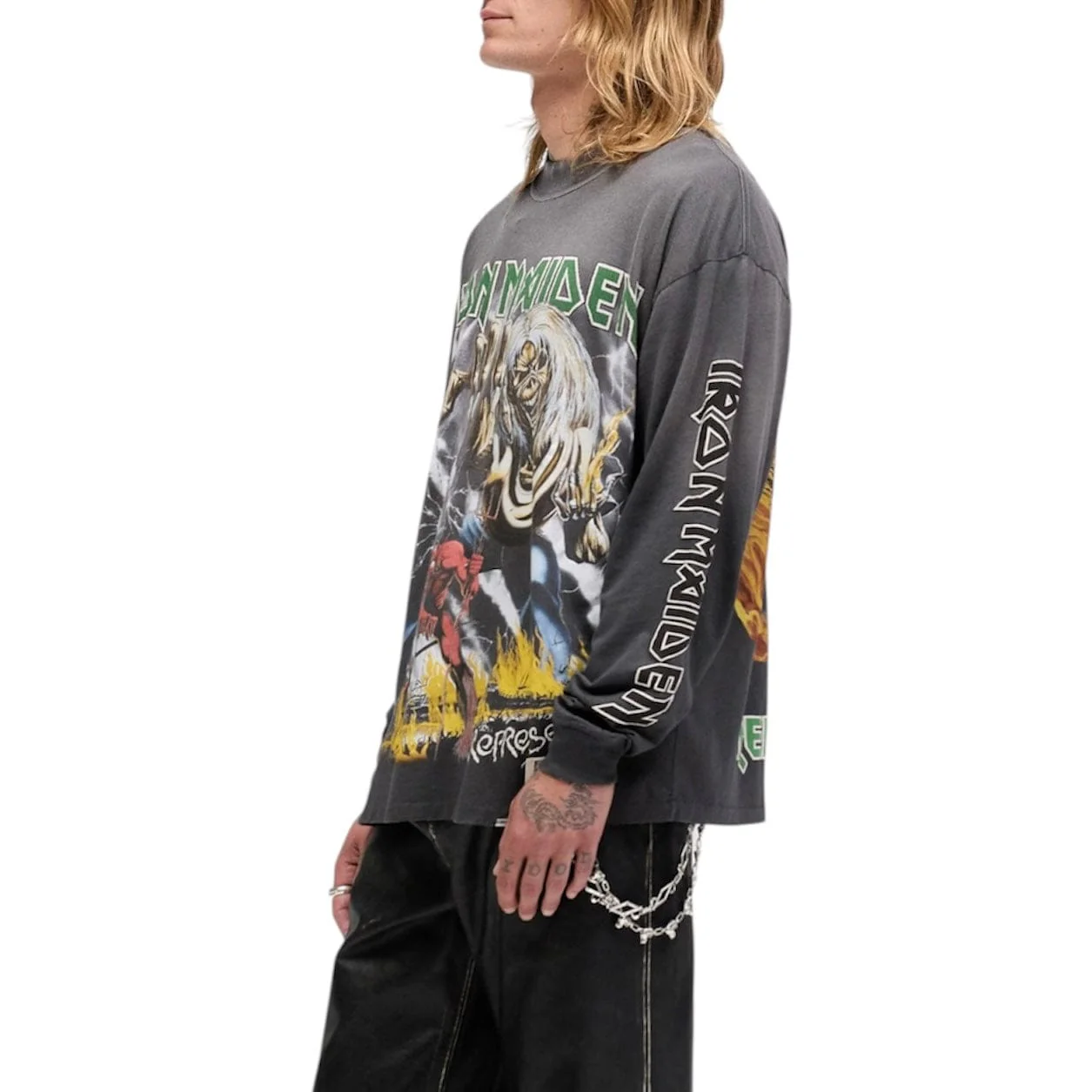 Represent X Iron Maiden Number Of Beast Long Sleeve T Shirt (Sunfade Grey) - Image 2