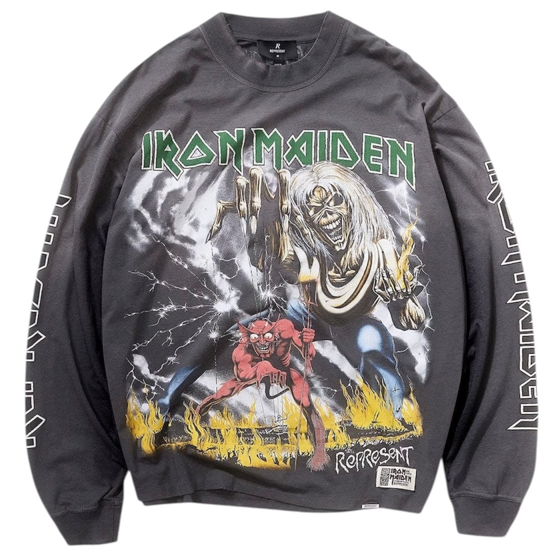 Represent X Iron Maiden Number Of Beast Long Sleeve T Shirt (Sunfade Grey) - Image 3