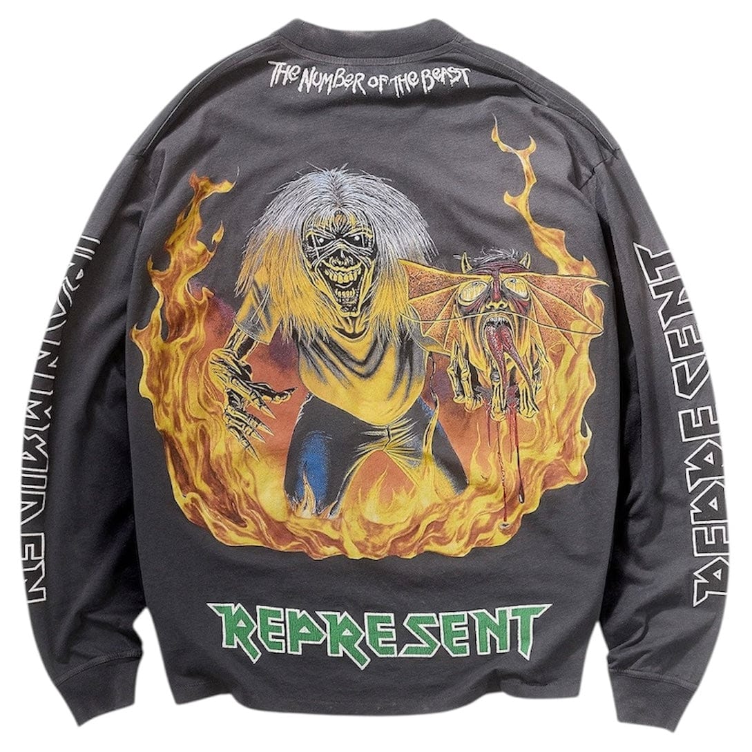 Represent X Iron Maiden Number Of Beast Long Sleeve T Shirt (Sunfade Grey) - Image 4