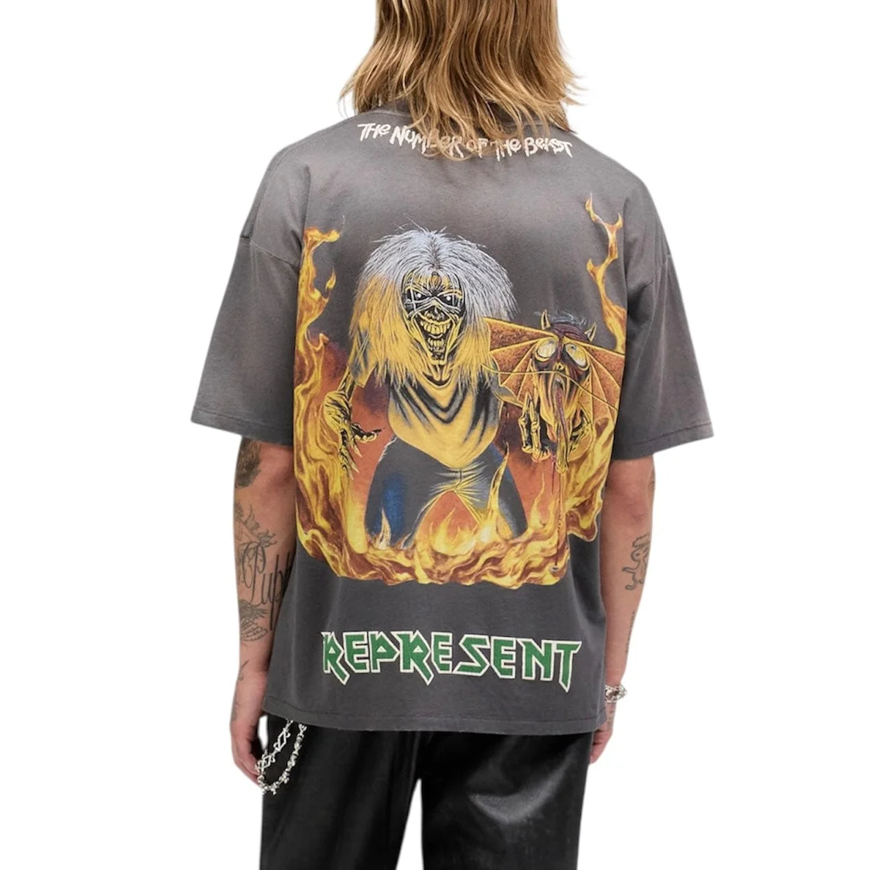 Represent X Iron Maiden Number Of Beast T Shirt (Sunfade Grey) - Image 3