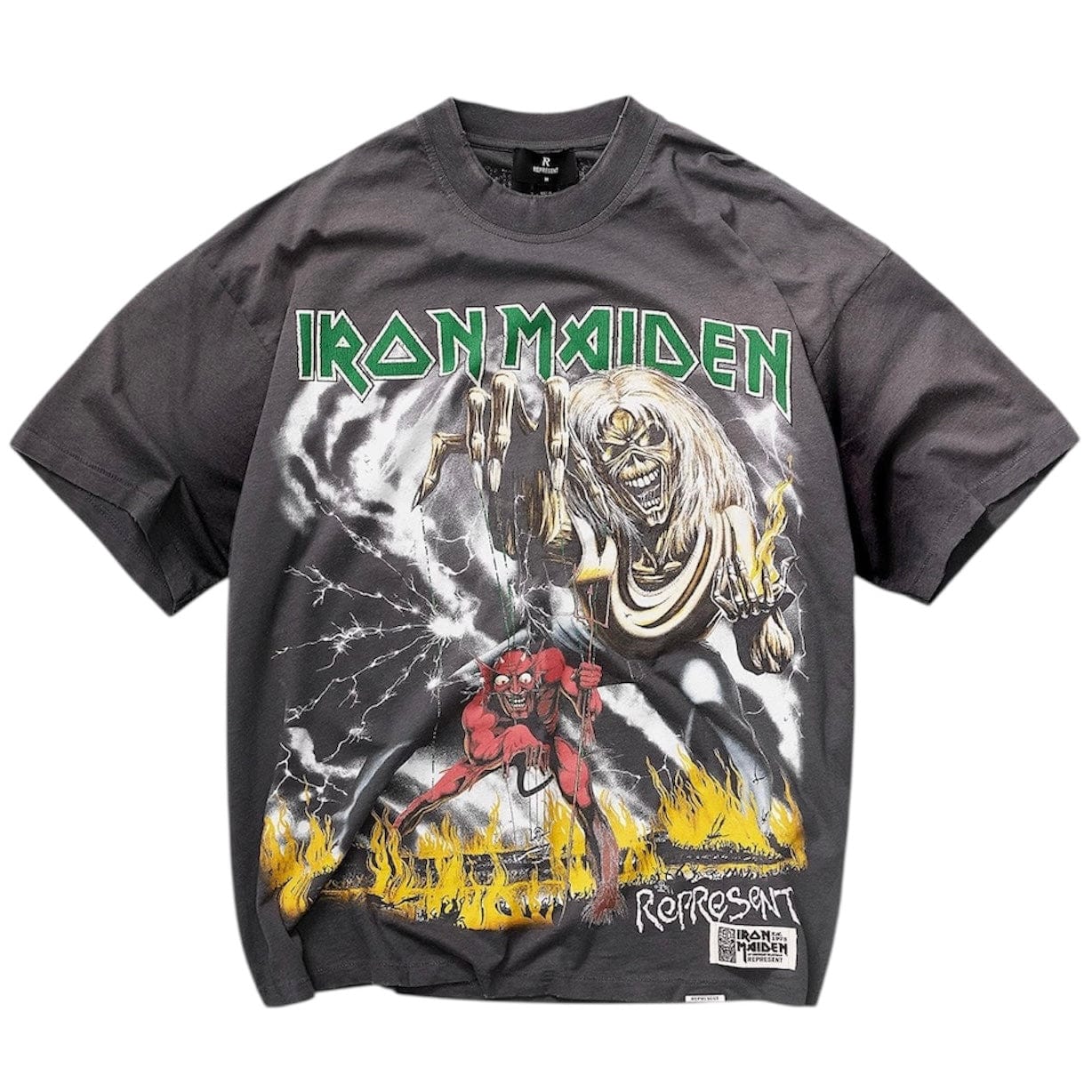 Represent X Iron Maiden Number Of Beast T Shirt (Sunfade Grey) - Image 4