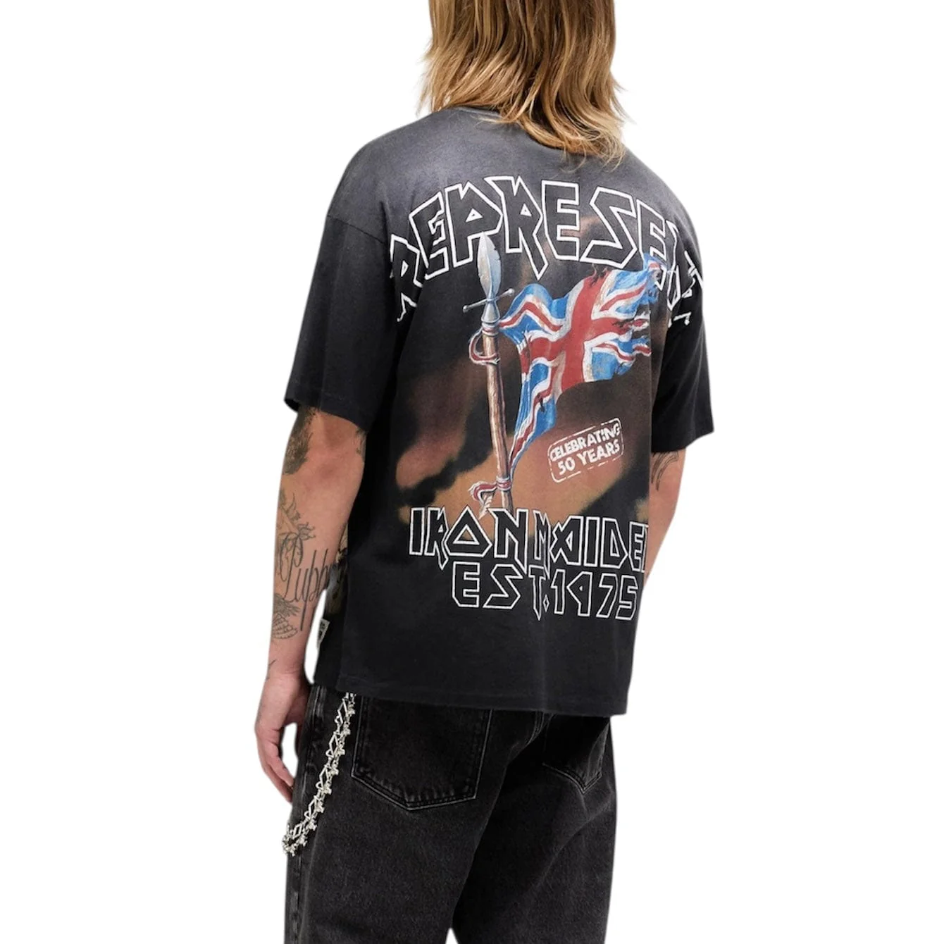 Represent X Iron Maiden Steed T-Shirt (Stained Black) - Image 3
