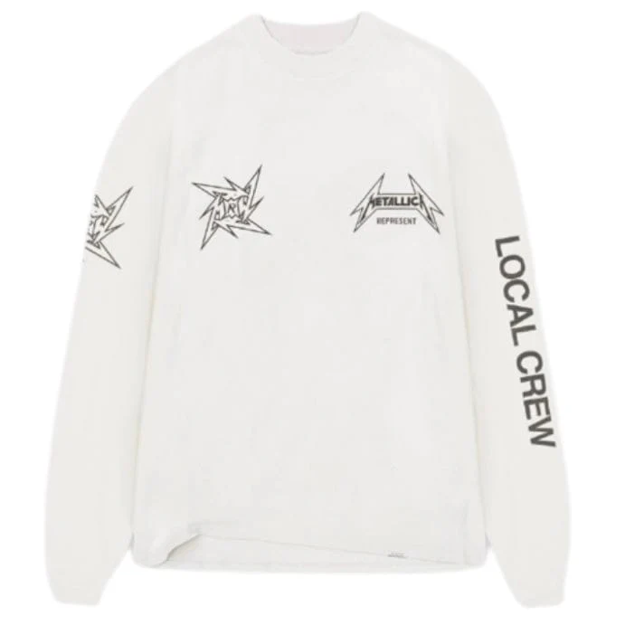Represent X Metallica Local Crew LS T-Shirt (Flat White) MLM4368-072 - Image 4
