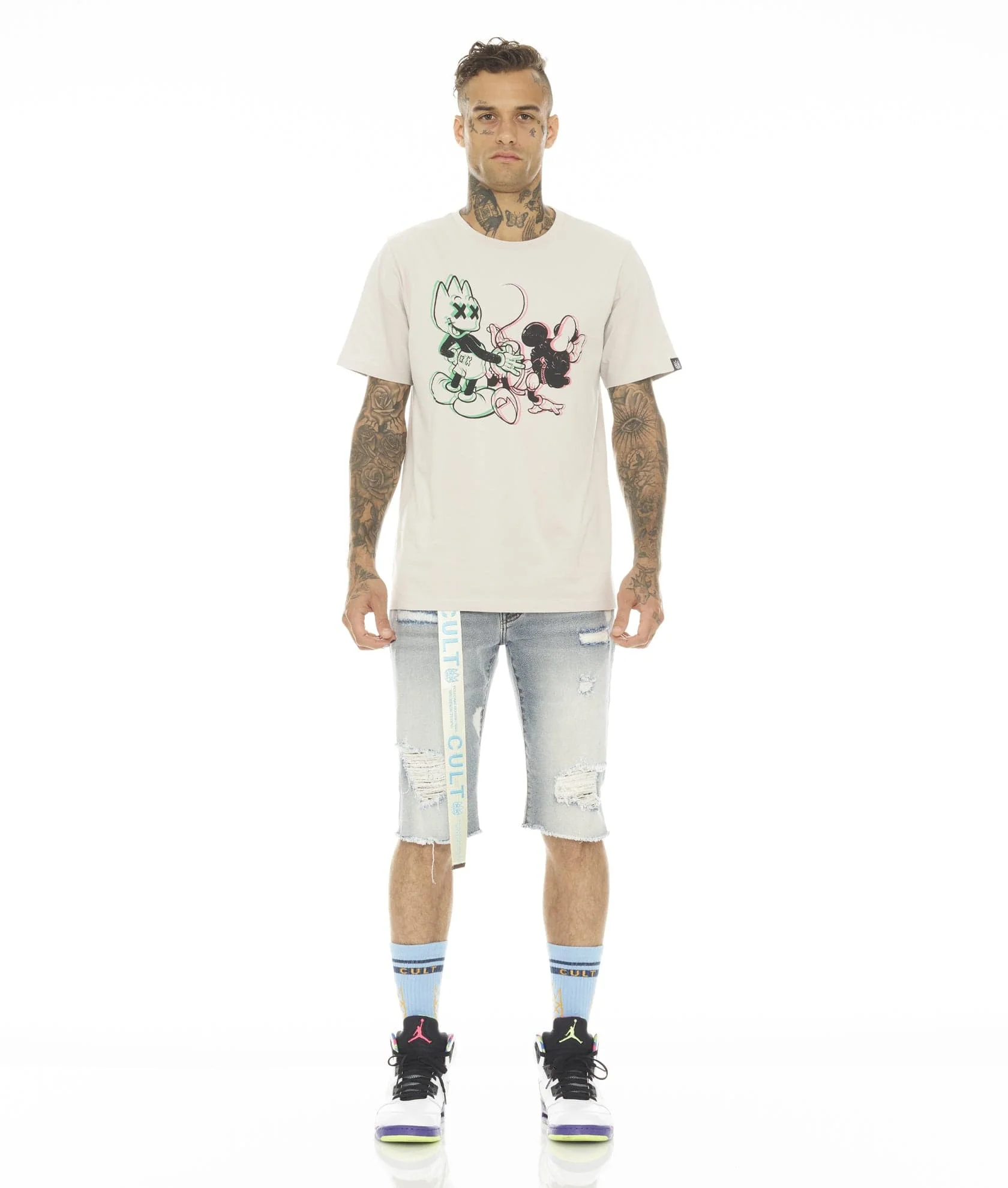 ROCKER MENS SHORT STRETCH w/ BELT IN BLEACH - Image 3