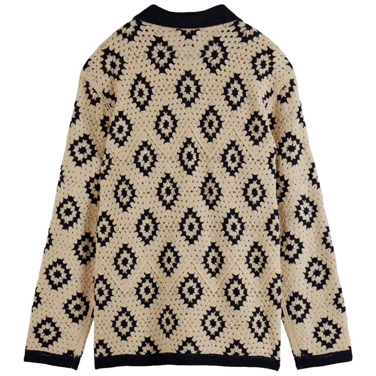 Scotch & Soda Crochet Knit LS Polo (Parchment Geometric Flower) 178520 - Image 2