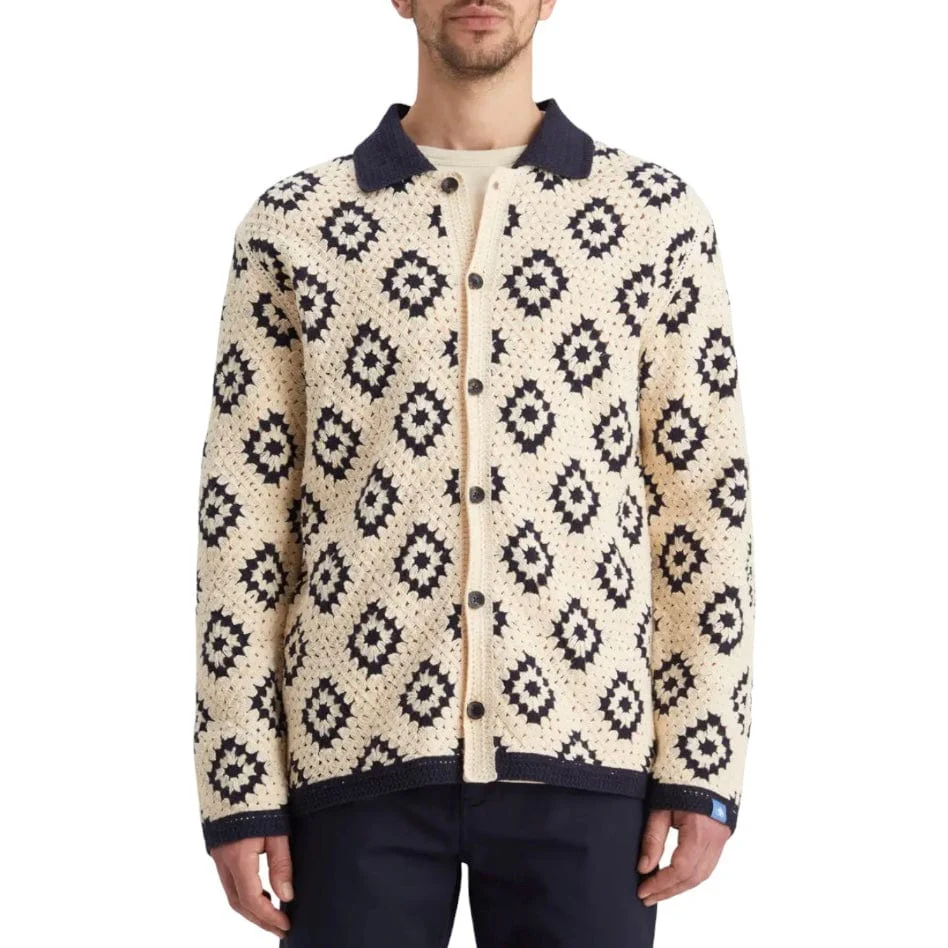Scotch & Soda Crochet Knit LS Polo (Parchment Geometric Flower) 178520 - Image 4