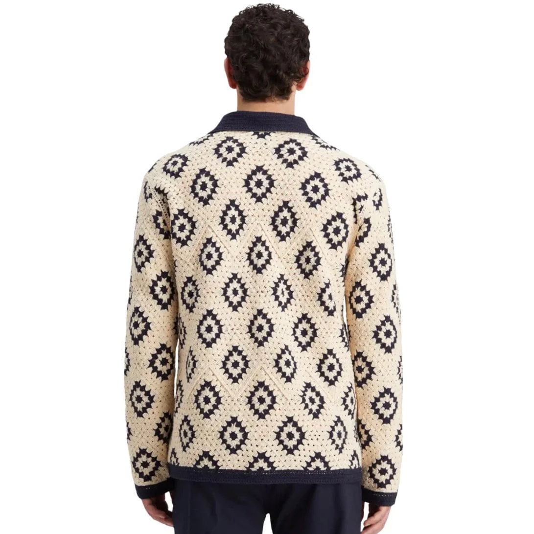 Scotch & Soda Crochet Knit LS Polo (Parchment Geometric Flower) 178520 - Image 5