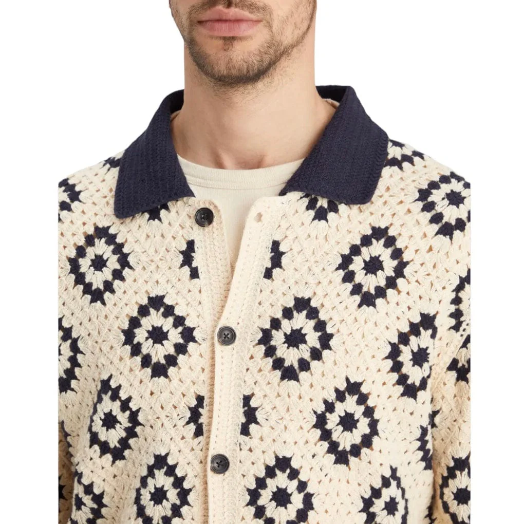 Scotch & Soda Crochet Knit LS Polo (Parchment Geometric Flower) 178520 - Image 6
