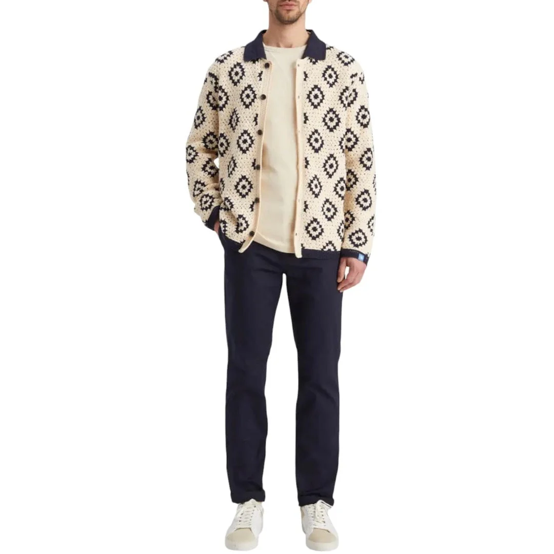 Scotch & Soda Crochet Knit LS Polo (Parchment Geometric Flower) 178520 - Image 7