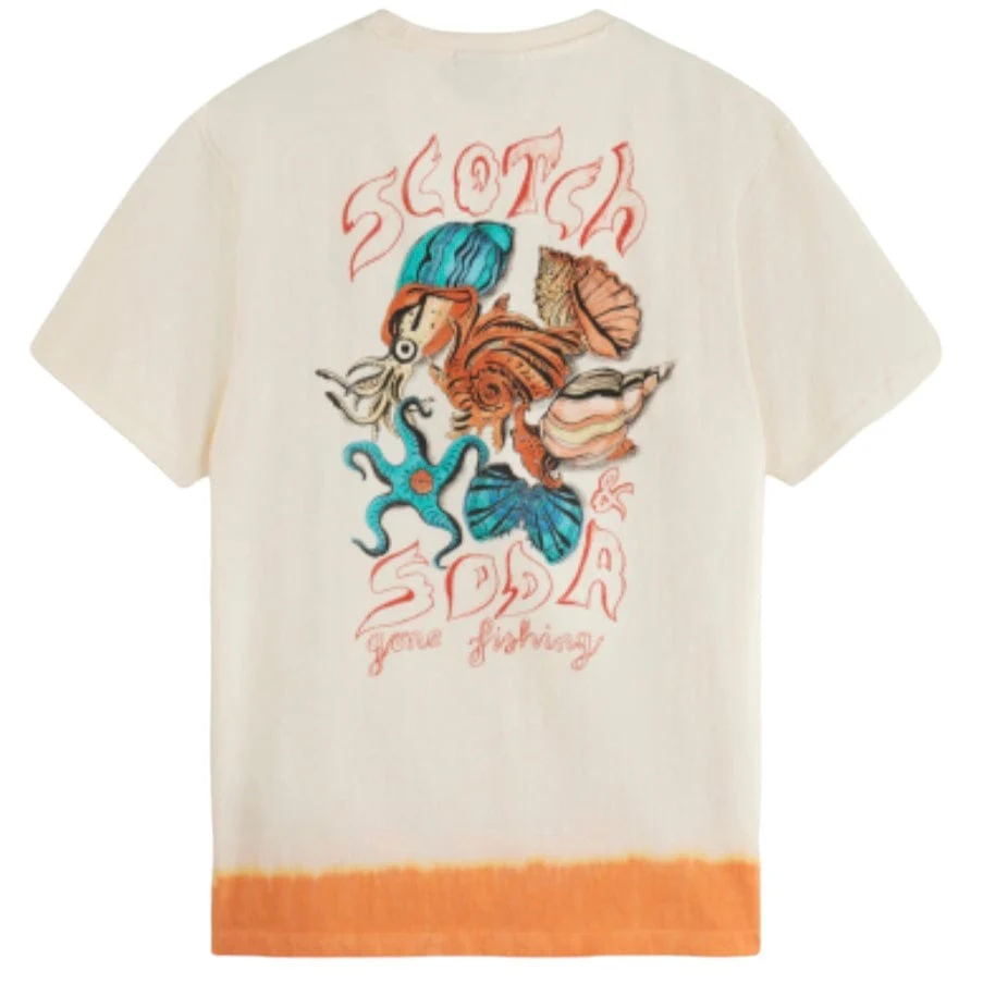 Scotch & Soda Front Back Artwork Gone Fishing Tee (Beige/Orange) 175634 - Image 2
