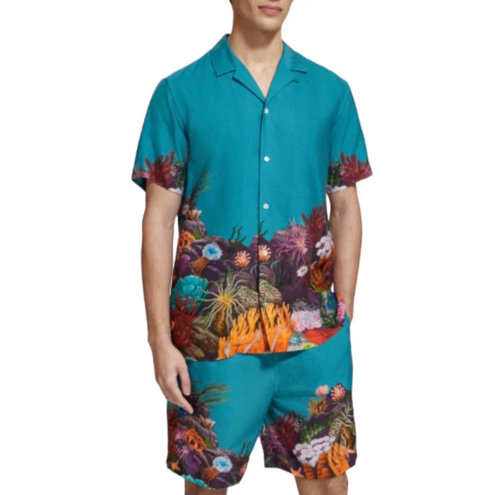 Scotch & Soda Placement Print Tencel Shirt (Seanery) 175718 - Image 4