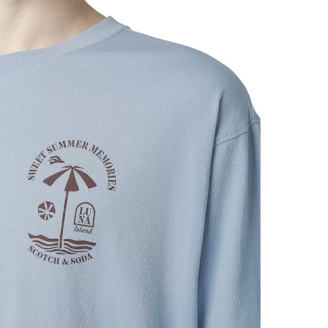Scotch & Soda Relaxed Fit Front & Back Artwork T Shirt (Sky Blue) 180049 - Image 4