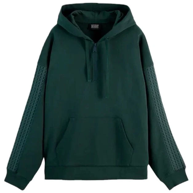 Scotch & Soda Rib Insert Half-Zip Loose Fit Artwork Hoodie (Green) 179904