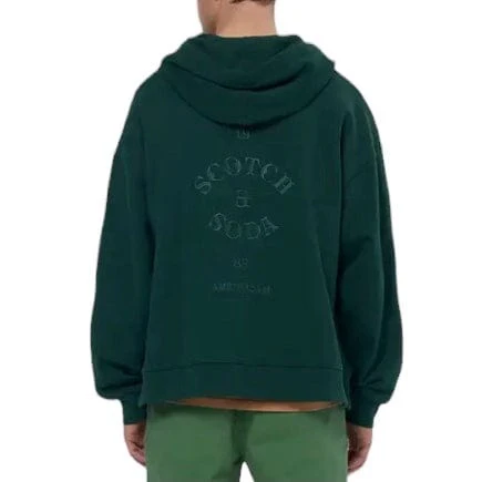 Scotch & Soda Rib Insert Half-Zip Loose Fit Artwork Hoodie (Green) 179904 - Image 4