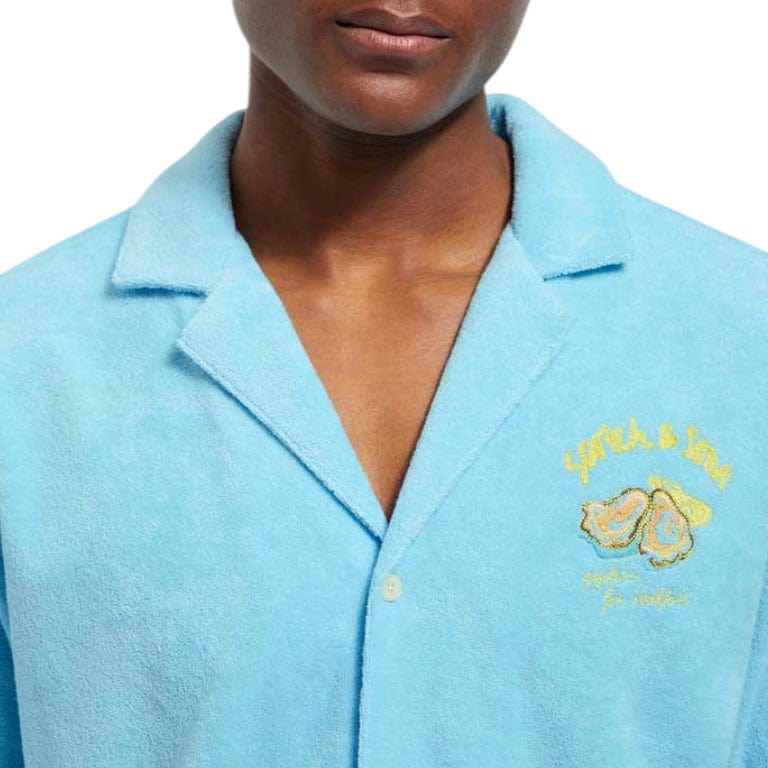 Scotch & Soda Solid Towelling Shirt (Washed Neon Blue) 177147 - Image 6