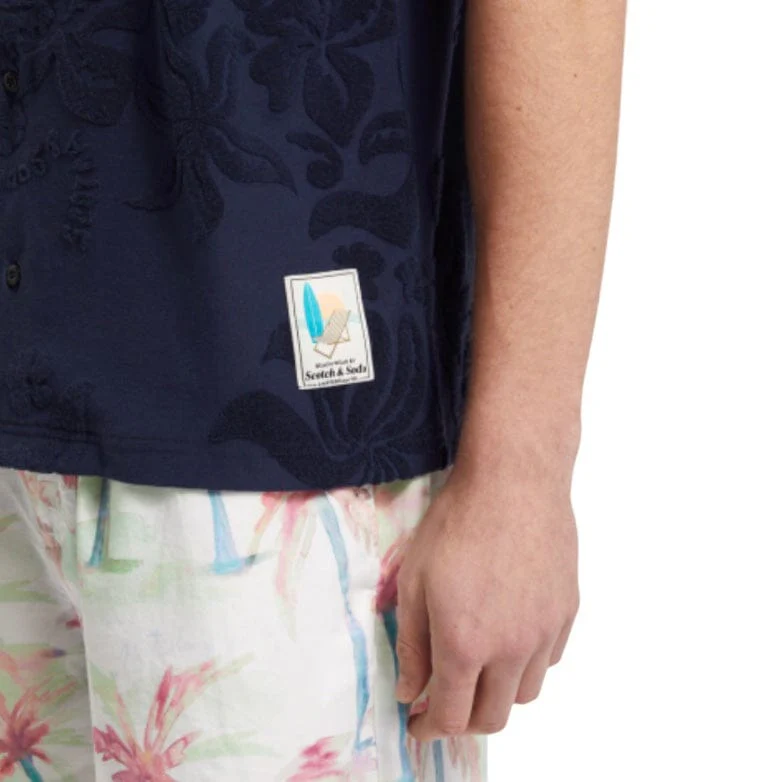 Scotch & Soda Terry Jacquard Short Sleeve Shirt (Navy Blue) 177056 - Image 6