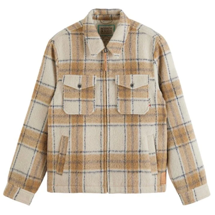 Scotch & Soda Zip-Thru Check Overshirt (Offwhite Camel Check) 174429 - Image 6