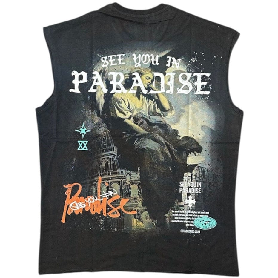 See You In Paradise Cutoff Digital Print Tee (Black) 7003A - Image 2