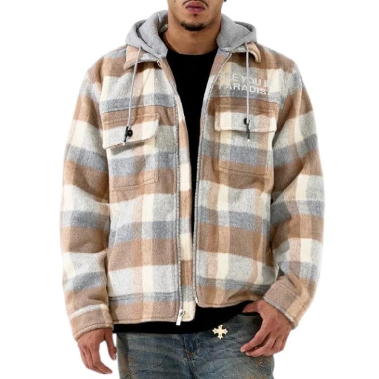 See You In Paradise Hooded Flannel Shacket (Khaki) 2568