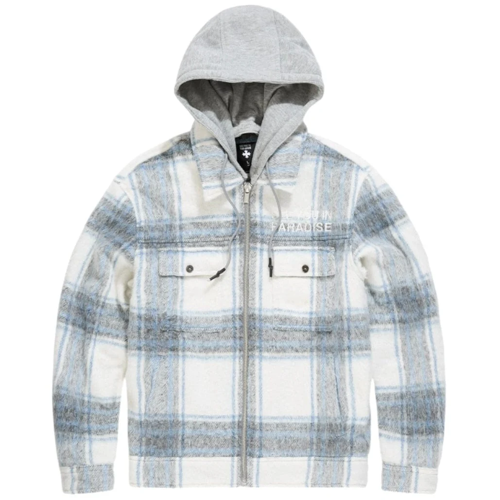 See You In Paradise Hooded Flannel Shacket (Light Blue) 2568 - Image 4