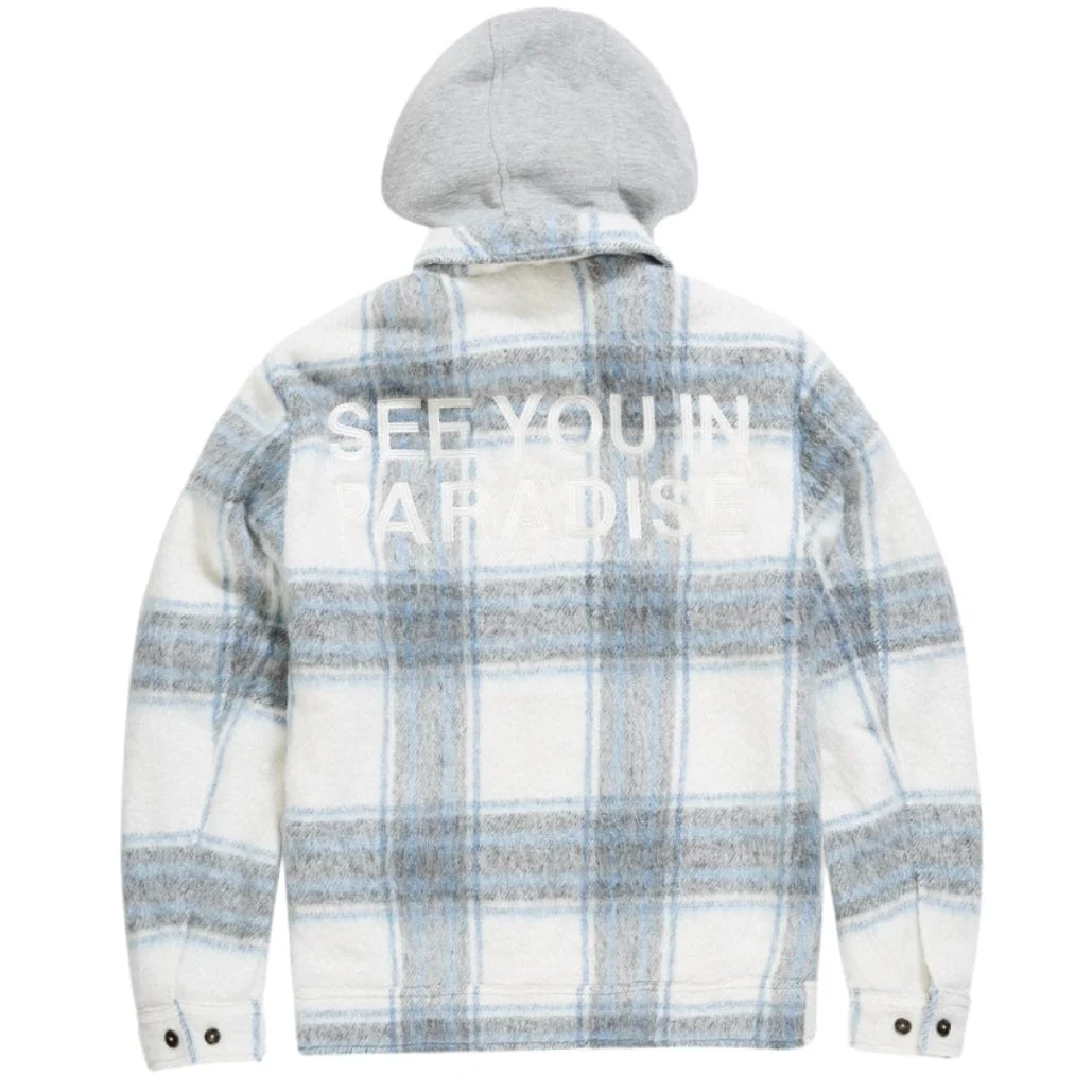 See You In Paradise Hooded Flannel Shacket (Light Blue) 2568 - Image 5