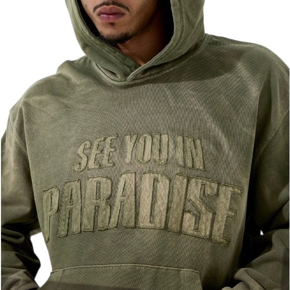 See You In Paradise Oasis Washed Pullover Hoodie (Olive) 8864H - Image 2