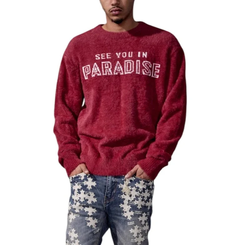 See You In Paradise Plush Crewneck Sweater (Burgundy) 3992 - Image 2