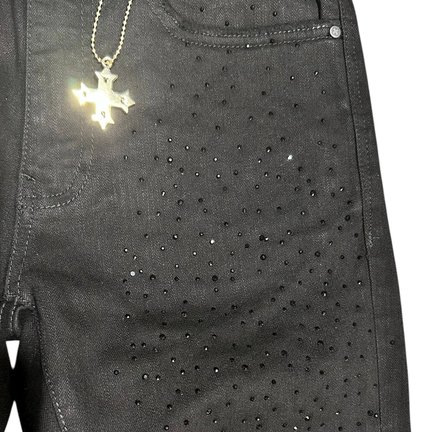 See You In Paradise Rhinestones Stacked Denim (Jet Black) JTF2315A - Image 3