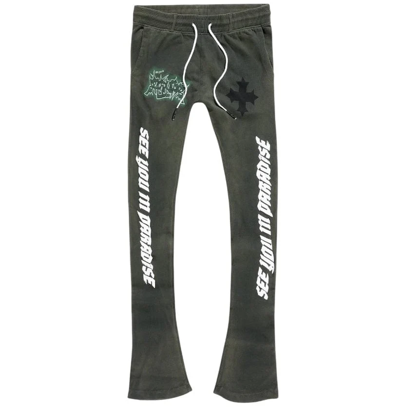 See You In Paradise The Reaper Stacked Sweatpants (Olive) 8641L - Image 2