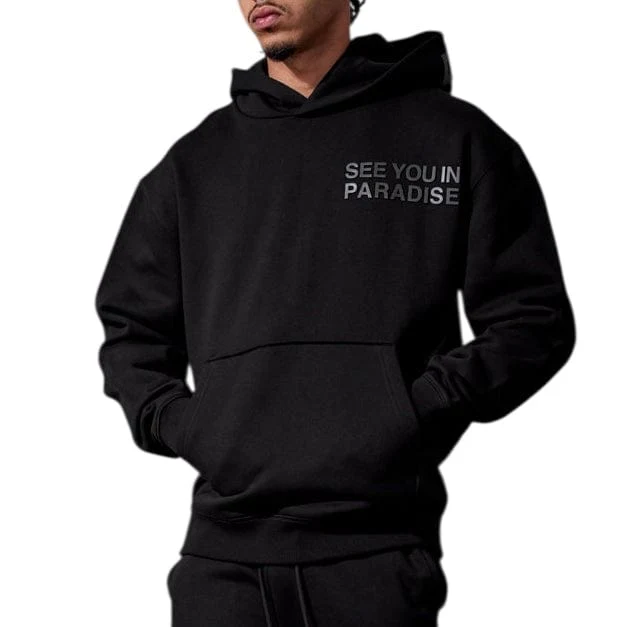 See You In Paradise Tonal Pullover Hoodie (Black)
