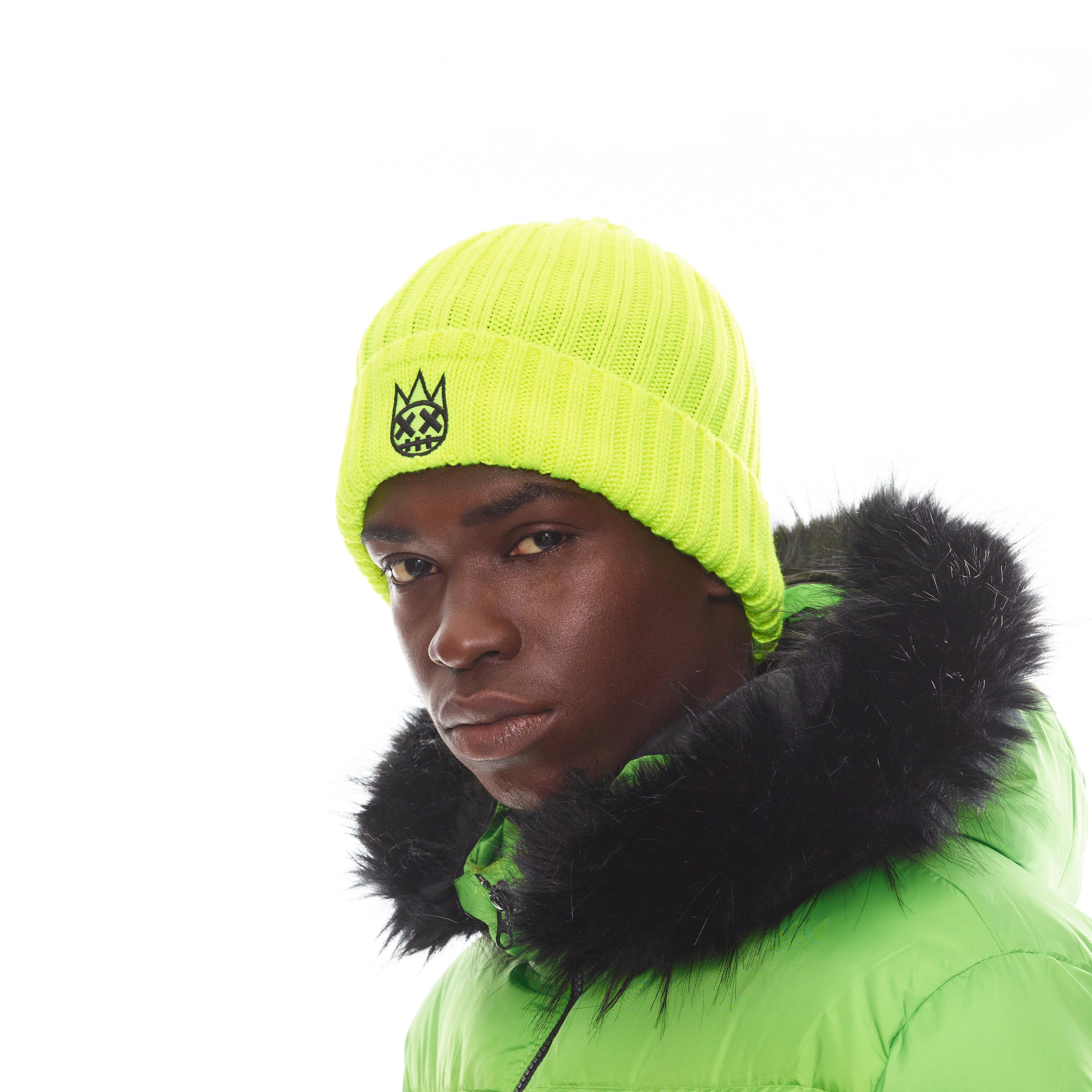 Shimuchan Logo Knit Hat In Neon Yellow - Image 3