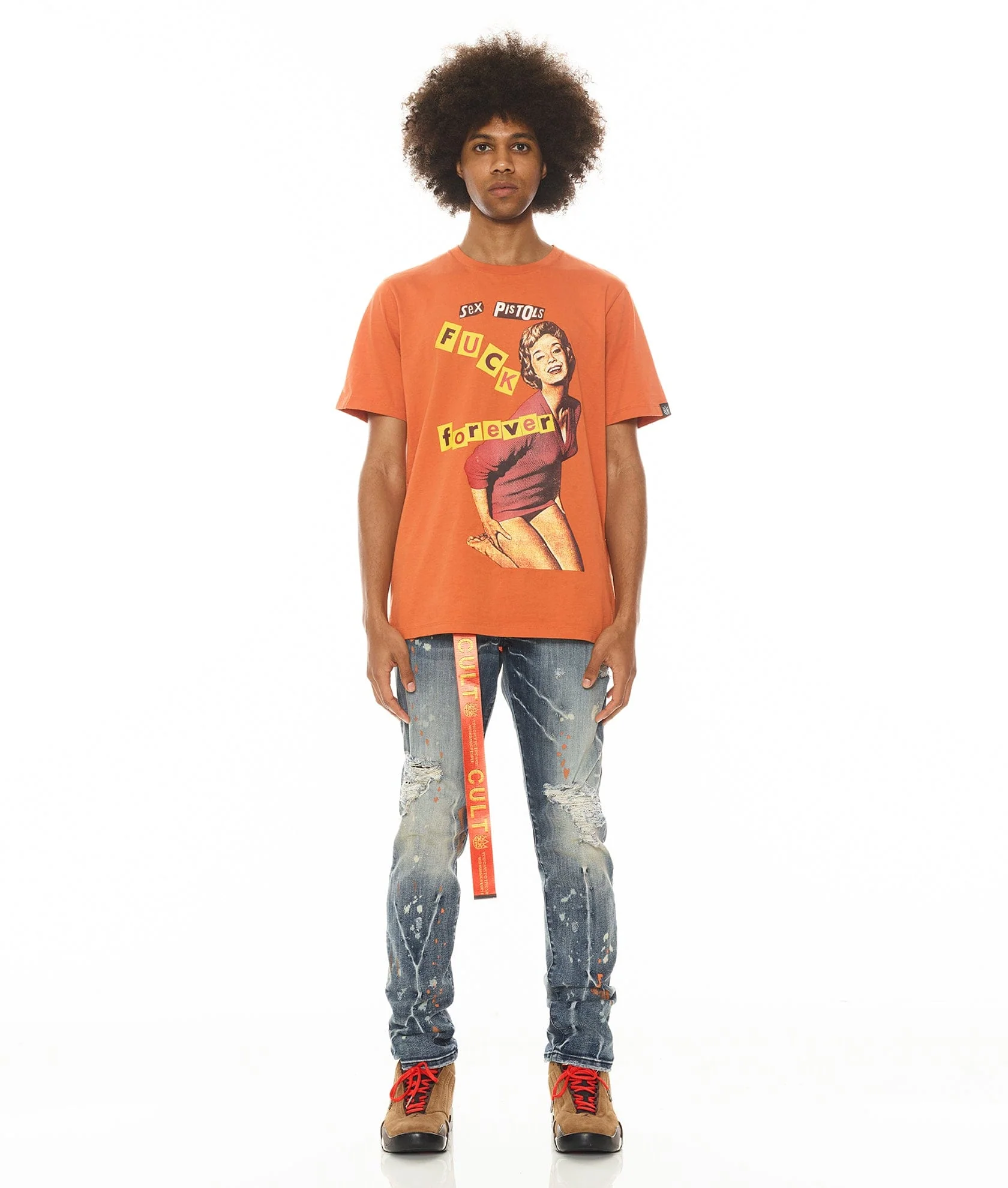 SHORT SLEEVE CREW NECK TEE   "F**K FOREVER" "SEX PISTOLS" IN ARABESQUE - Image 3