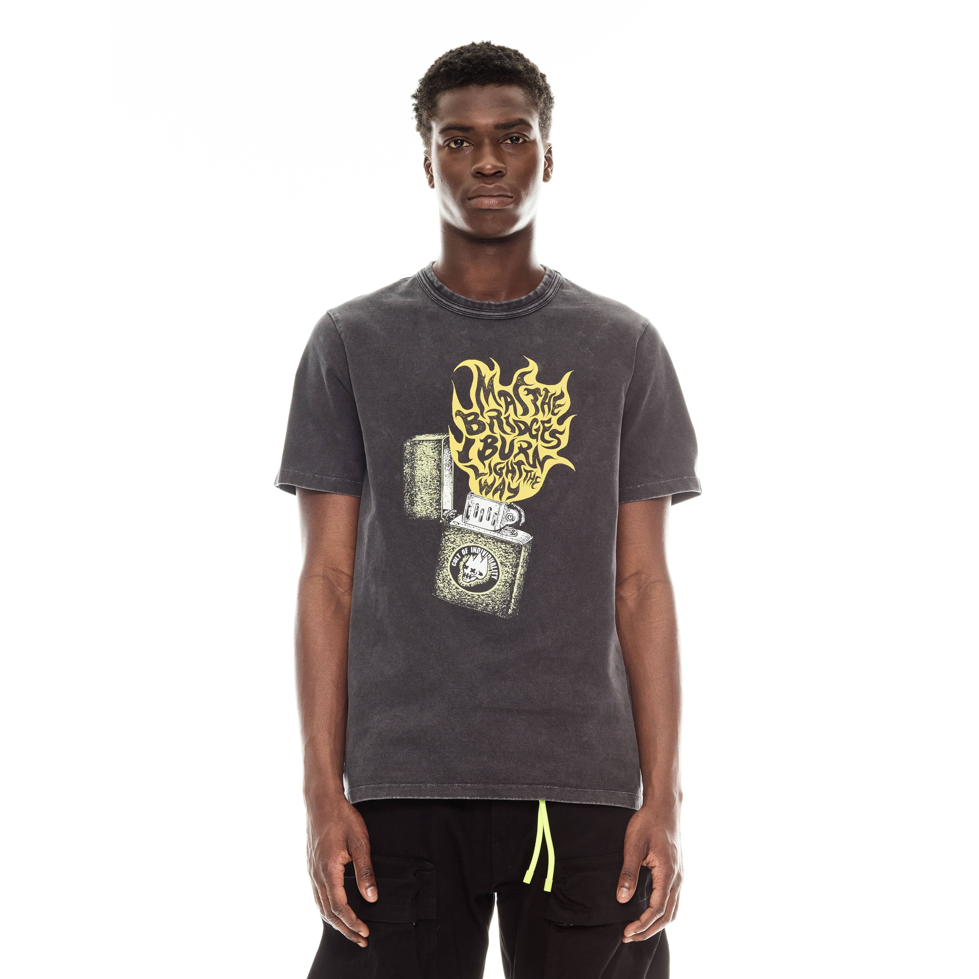 SHORT SLEEVE CREW NECK TEE "LIGHT UP THE SKY" IN VINTAGE CHARCOAL - Image 2