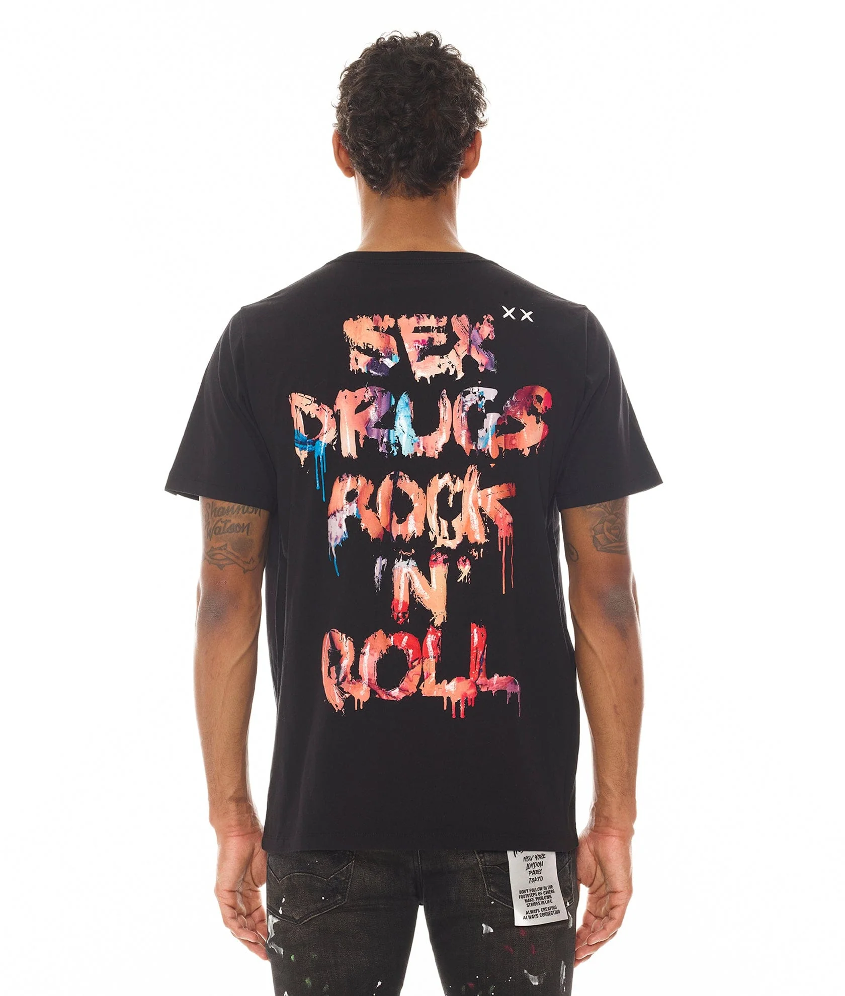 SHORT SLEEVE CREW NECK TEE " S&D ROCK N ROLL" IN BLACK - Image 2