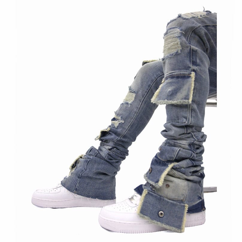 Si Tu Veux Brutini Super Stacked Cargo Jeans (Indigo Wash) TV0051-STK - Image 2