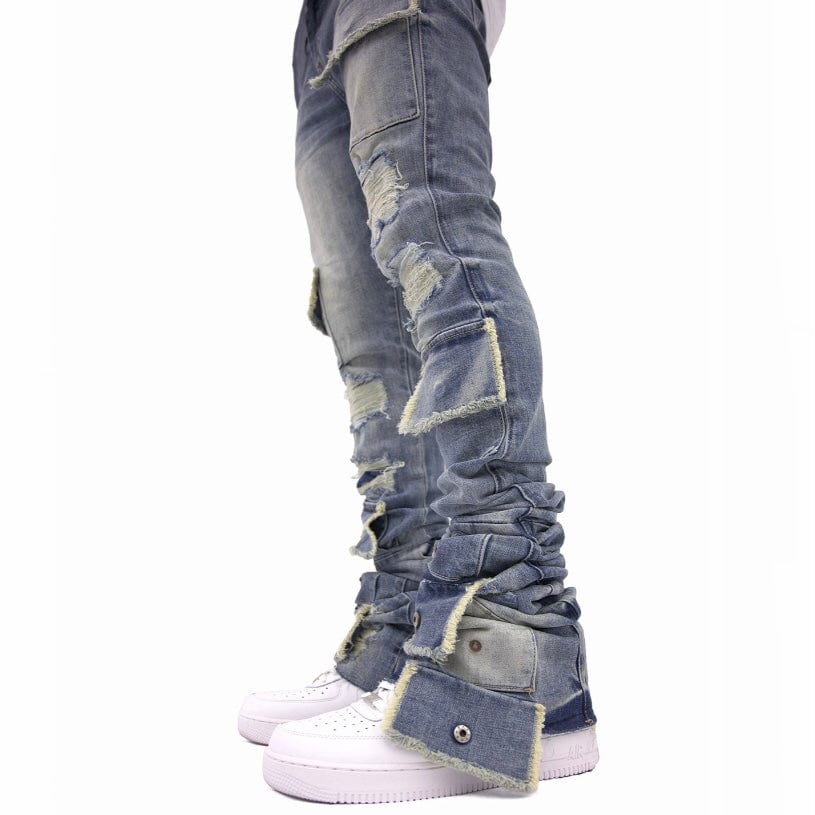 Si Tu Veux Brutini Super Stacked Cargo Jeans (Indigo Wash) TV0051-STK - Image 5
