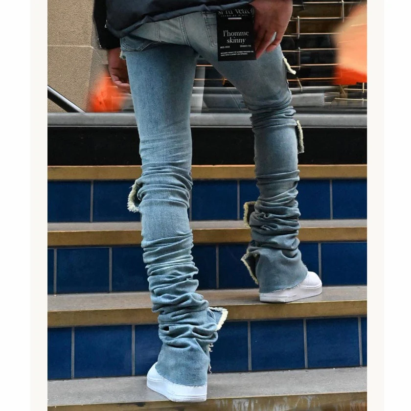 Si Tu Veux Brutini Super Stacked Cargo Jeans (Indigo Wash) TV0051-STK - Image 9