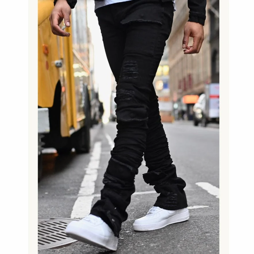 Si Tu Veux Brutini Super Stacked Cargo Jeans (Jet Black) TV0051-STK - Image 5