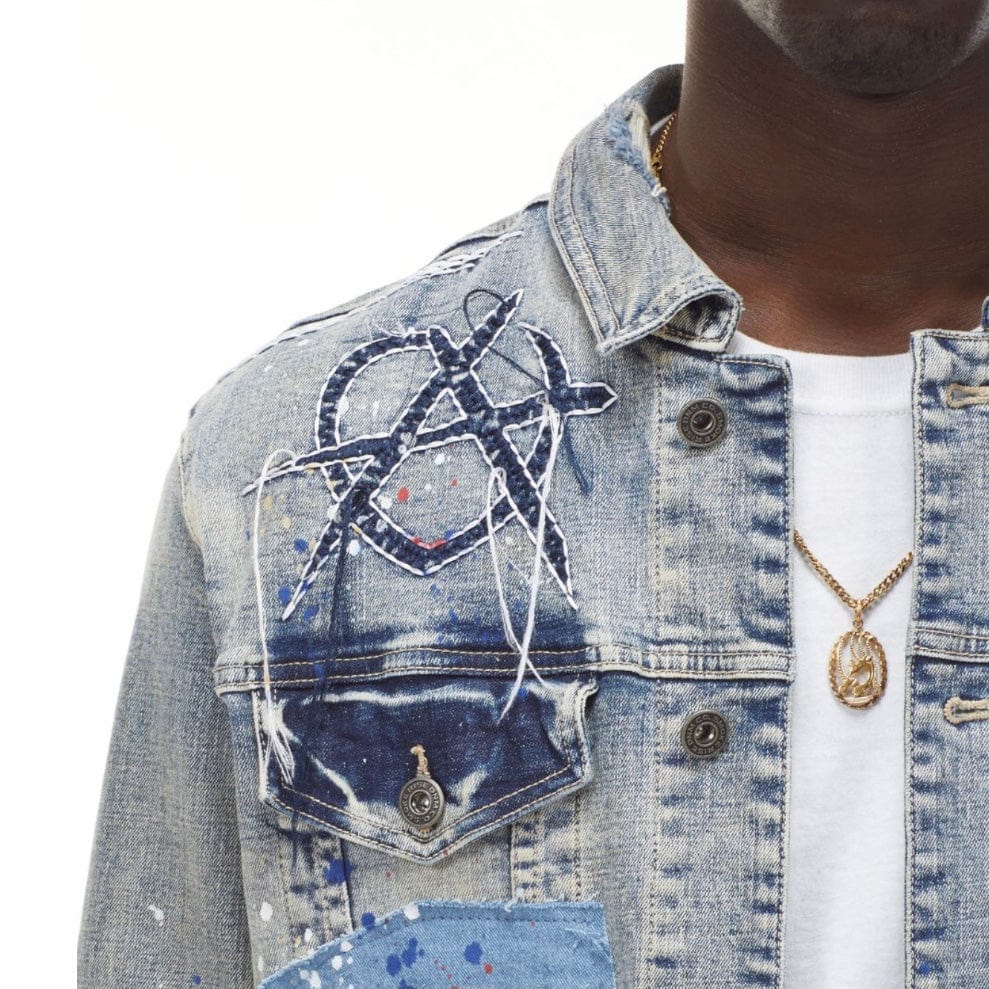 Smoke Rise Doodle Fashion Denim Jacket (Heritage Blue) JJ21611 - Image 2