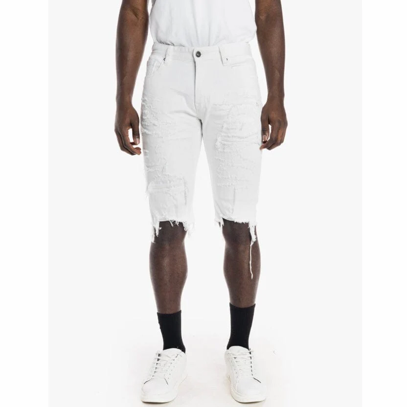 Smoke Rise Heavy Rip & Repair Denim Shorts (White) JS21121R