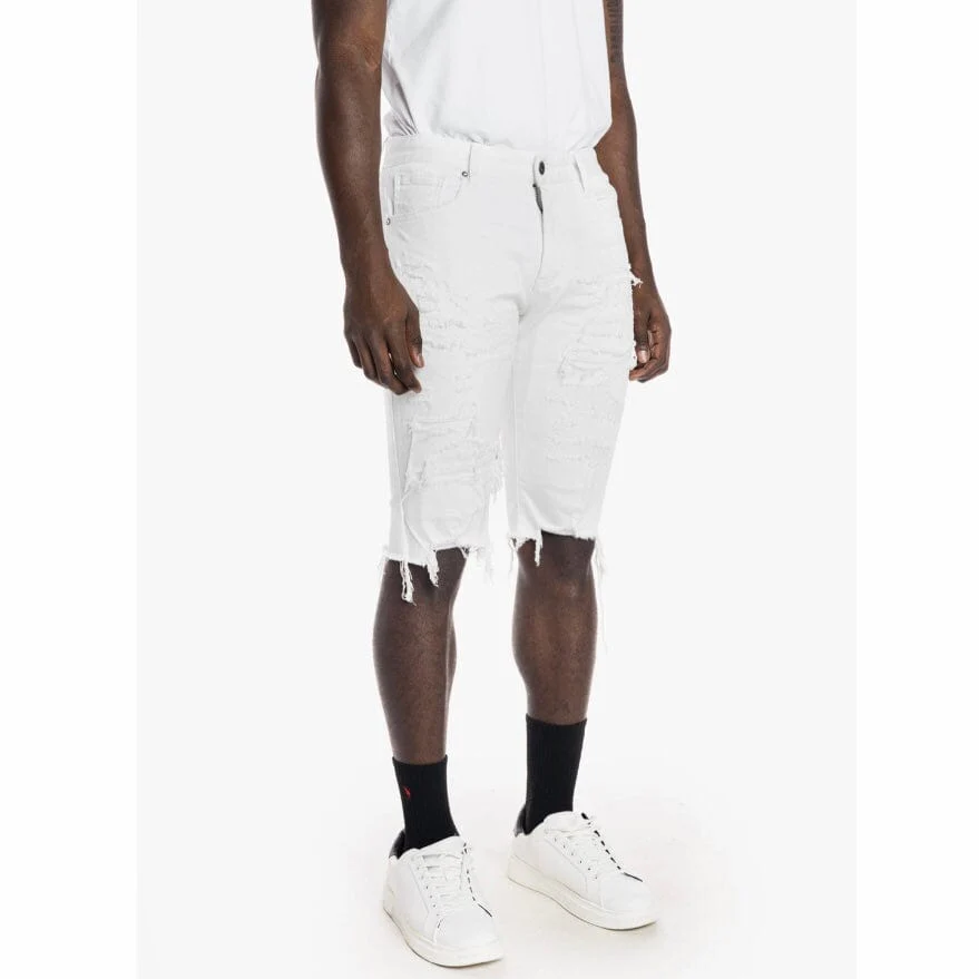 Smoke Rise Heavy Rip & Repair Denim Shorts (White) JS21121R - Image 2