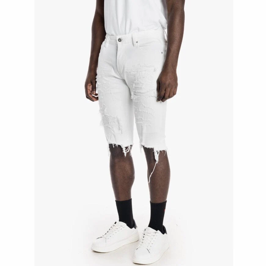 Smoke Rise Heavy Rip & Repair Denim Shorts (White) JS21121R - Image 3