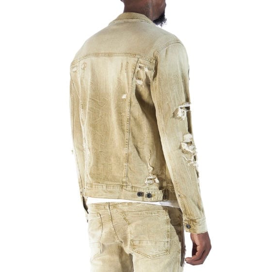 Smoke Rise Rip & Repaired Color Denim Jacket (Light Oak) JJ23532 - Image 5