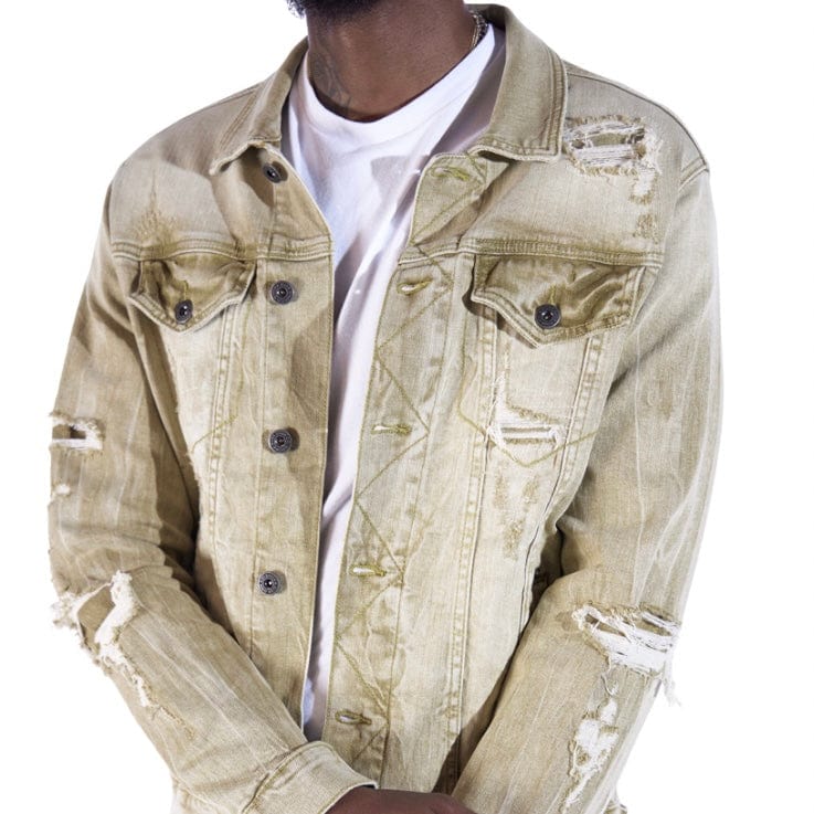 Smoke Rise Rip & Repaired Color Denim Jacket (Light Oak) JJ23532 - Image 8