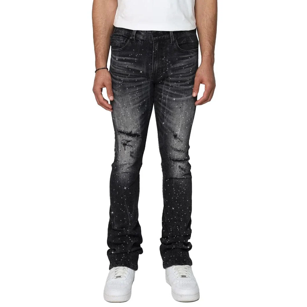 Smoke Rise Stacked All Rhinestone Jean (Hematite Black) JP25536