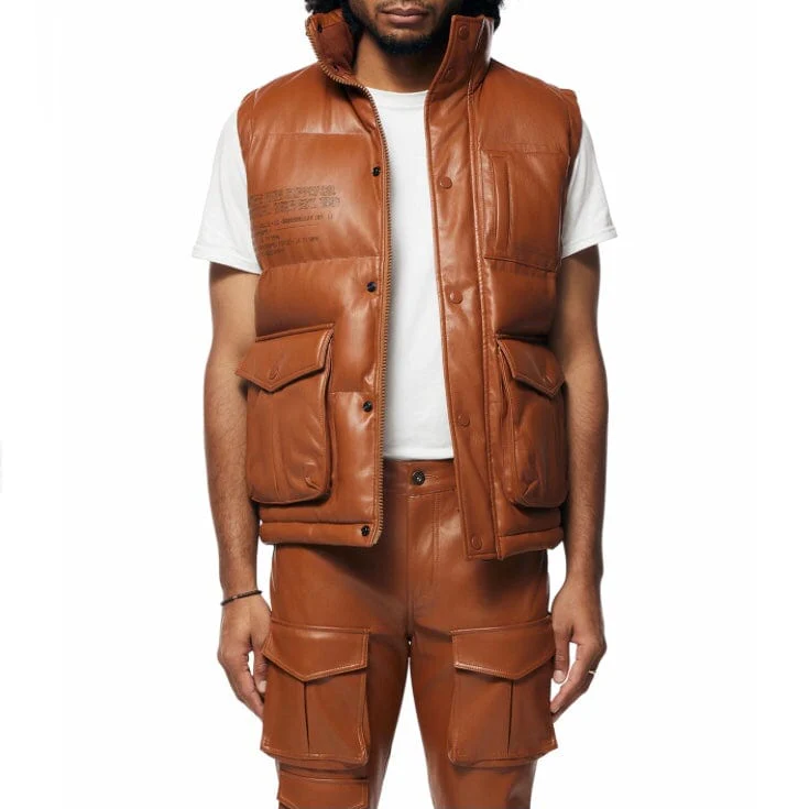 Smoke Rise Utility Vegan Leather Vest (Cognac) WV23685 - Image 3