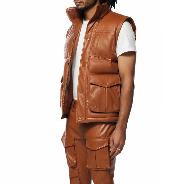Smoke Rise Utility Vegan Leather Vest (Cognac) WV23685 - Image 4